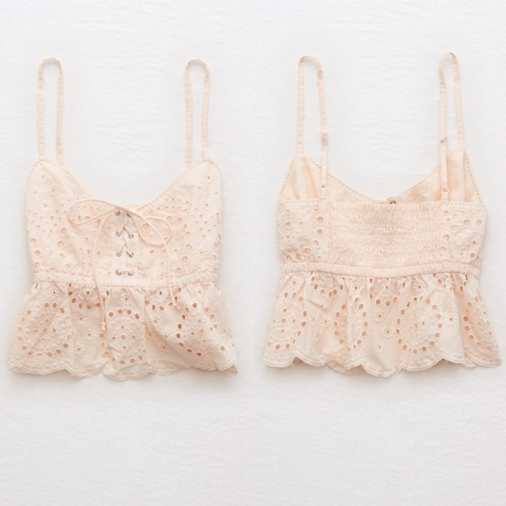 Aerie pink eyelet babydoll crop bra top